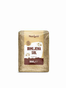 Nutrigold 500g smoked salt in transparent plastic packaging