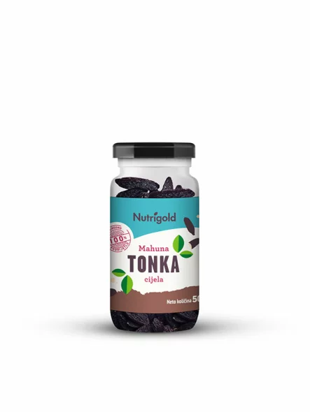 Nutrigold tonka beans in transparent glass jar of 50g