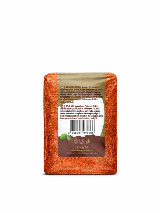 Nutrigold harissa ground spice blend in a bag containing 200g