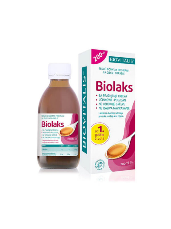 Biovitalis liquid dietary supplement for bowel emptying for children and adults in a dark 200 ml bottle