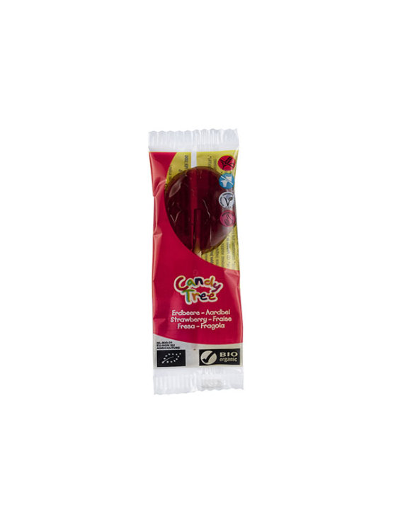 Candy Tree organic strawberry lollipop in a transparent packaging of 13g