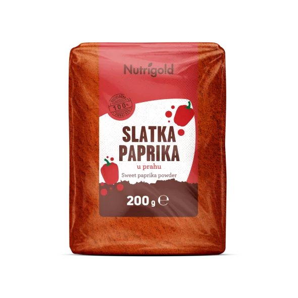 Nutrigold sweet paprika powder in transparent packaging of 200 grams