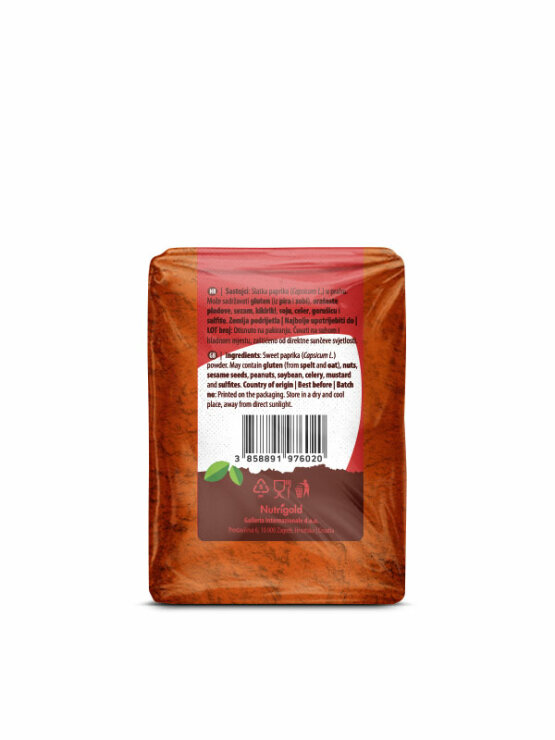 Nutrigold sweet paprika powder in transparent packaging of 200 grams