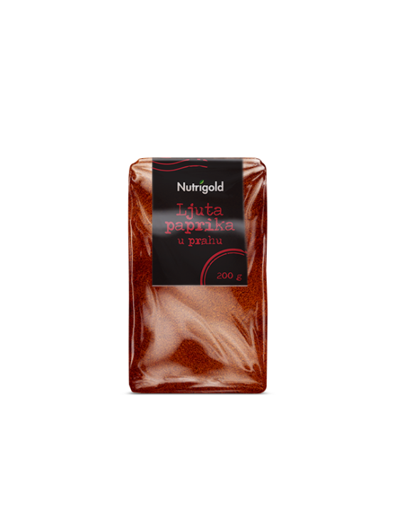 Nutrigold hot paprika powder in transparent packaging of 200 grams