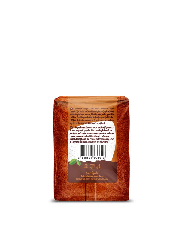 Nutrigold smoked paprika powder in transparent packaging of 200 grams