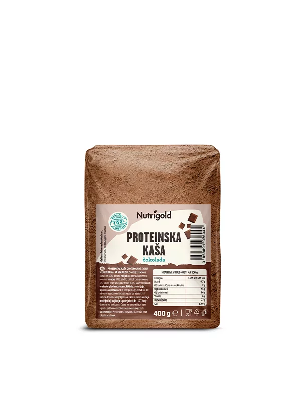 Nutrigold chocolate and chia seed porridge in transparent packaging of 400 grams