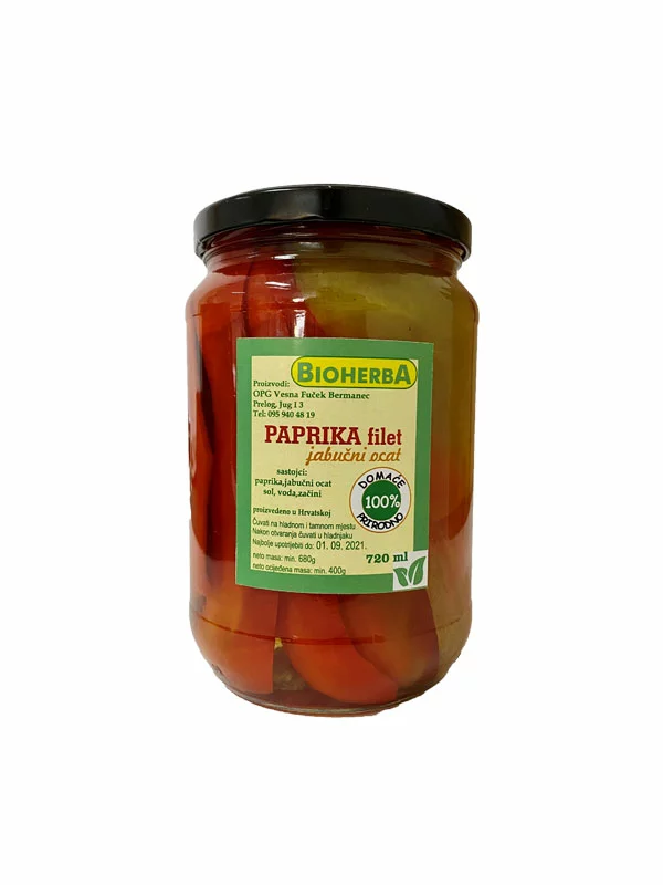 BioHerba bell pepper fillets with apple cider vinegar in a glass jar of 720ml
