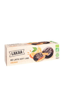 Lakaa organic jaffa cakes with orange in a cardboard packaging of 150g