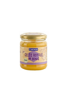 Hoyer organic honey with royal jelly in a glass jar of 250g