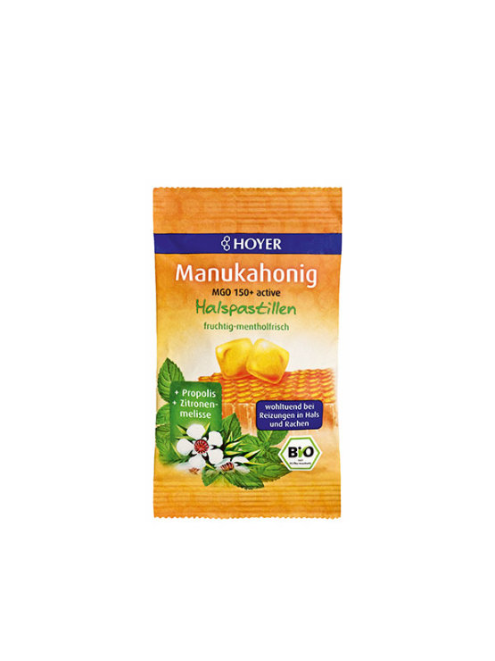 Hoyer manuka honey throat pastilles in a colourful bag 30g