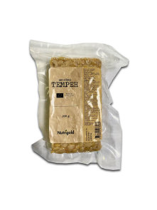 Nutrigold organic tempeh in transparent vacuum sealed packaging of 200g