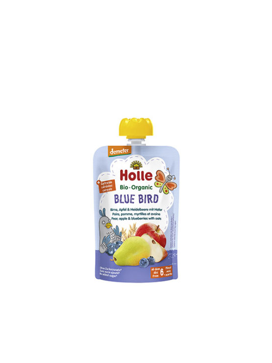 Organic Holle pear, apple and blueberry purée with oats in a resealable pouch 100g