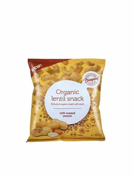 Biopont organic lentil snack with roasted peanut in 60g packaging