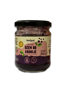 Organic Nutrigold aronia jam in a glass packaging of 212g