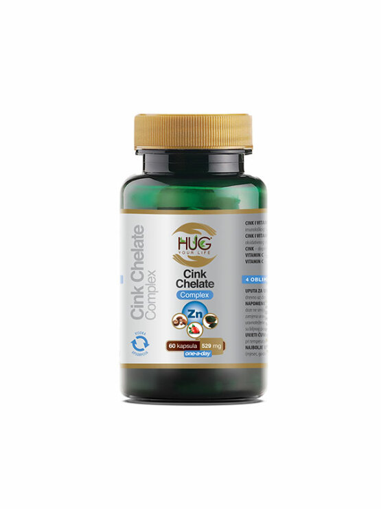 Hug Your Life zinc chelate complex in a packaging containing 60 capsules