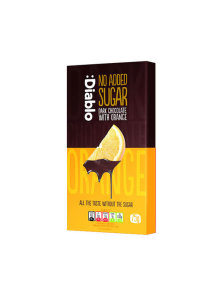 Diablo orange flavoured dark chocolate with no added sugar in a packaging of 75g