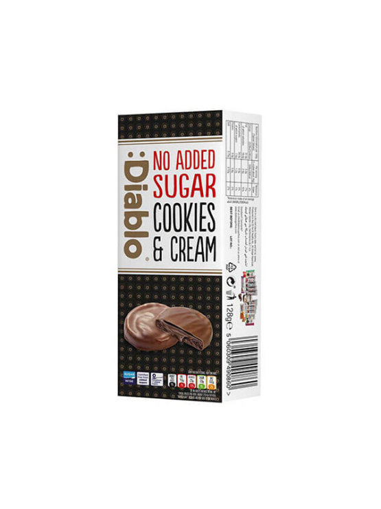 Diablo no added sugar cookies and cream in a cardboard packaging of 128g