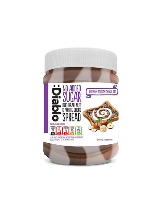 Diablo hazelnut and white chocolate spread with no added sugar in a glass jar 350g