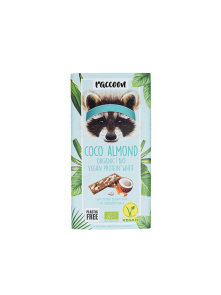 Organic Racoon vegan protein chocolate with coconut and almond in a packaging of 40 grams