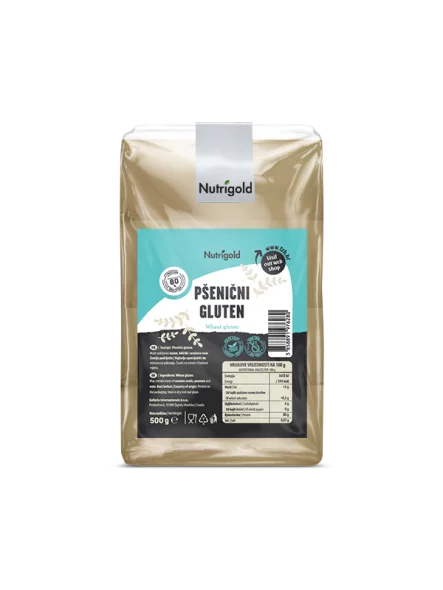 Nutrigold wheat gluten in transparent packaging of 500g