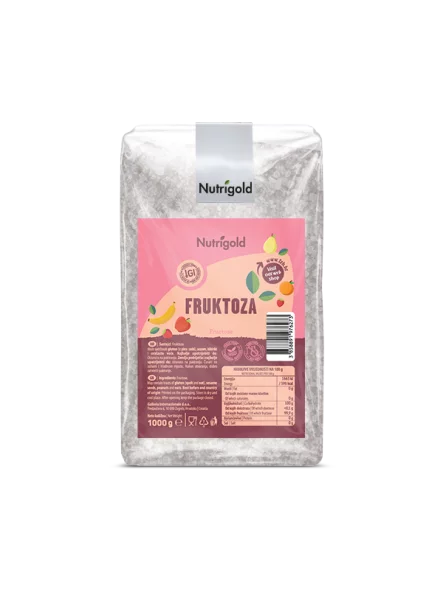 Nutrigold fructose in a transparent packaging of 1000g