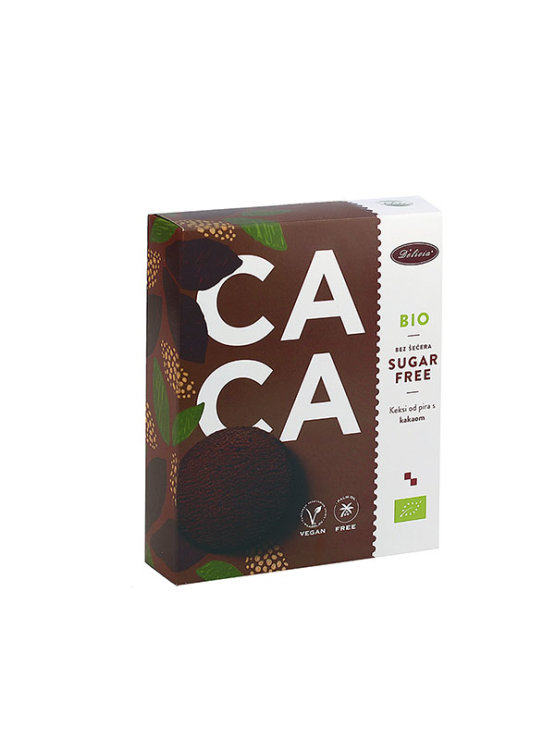 Cacao and spelt sugar free and organic cookies in a cardboard packaging of 125g