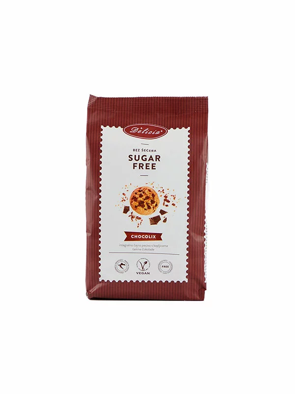 Delicia Chocolix dark chocolate chip sugar free cookies in a 200g packaging