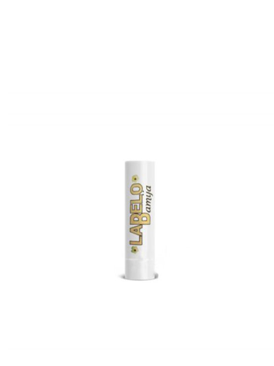 Okra lip balm with vanilla flavour in a white packaging of 10g