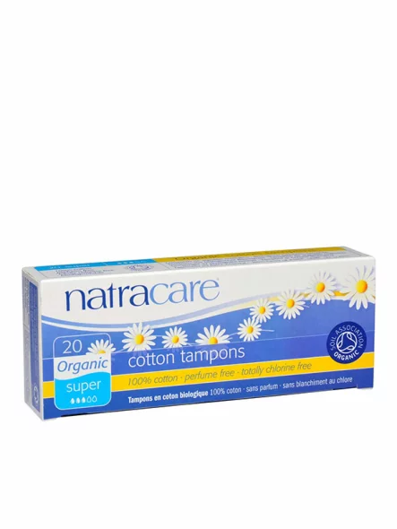 20 Natracare super tampons in a cardboard packaging