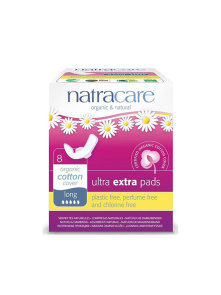 8 Natracare extra pads with wings in a cardboard box