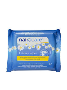12 Natracare intimate wipes in a packaging