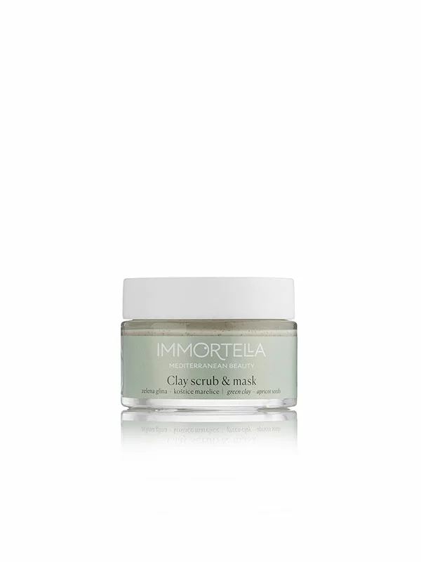 Immortella clay scrub & mask 2in1 in glass jar of 50ml