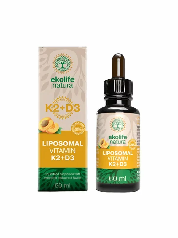 Ekolife Natura liposomal vitamin K2+D3 in a 60ml bottle with a dropper