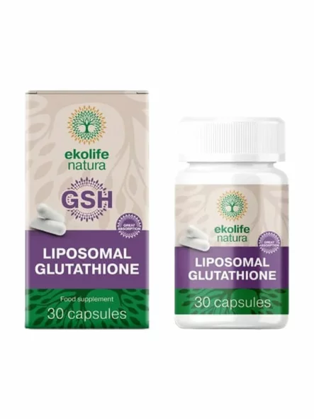 Ekolife Natura liposomal glutathione in a packaging containing 30 capsules