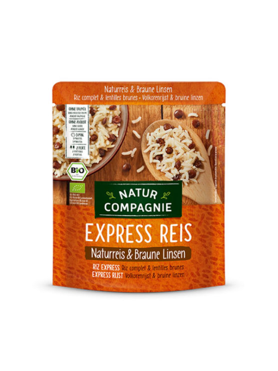 Natur Compagnie organic express brown lentils and whole grain rice in a 250g bag packaging