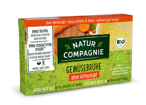 Organic Natur Compagnie vegetable broth in a cardboard packaging containing 8 cubes