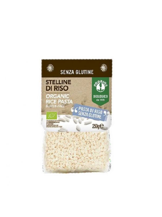 Probios organic rice pasta stelline in a packaging of 250g