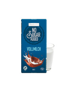 Frankonia milk chocolate with no added sugar in a blue cardboard packaging of 80g