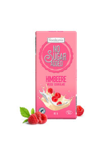 Frankonia white raspberry chocolate with no added sugar in a cardboard packaging of 85g