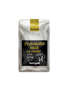 Nutrigold vanilla and blueberry protein oatmeal in a transparent packaging of 400g