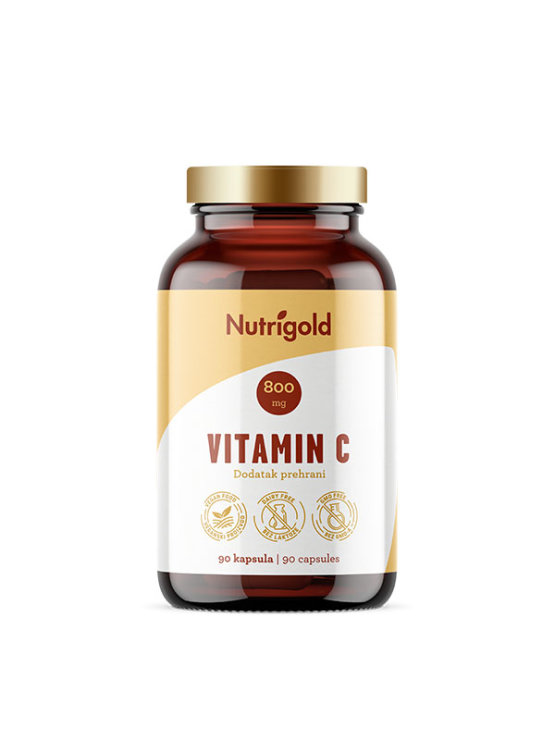 120 vegan capsules of Nutrigold vitamin C in a dark packaging