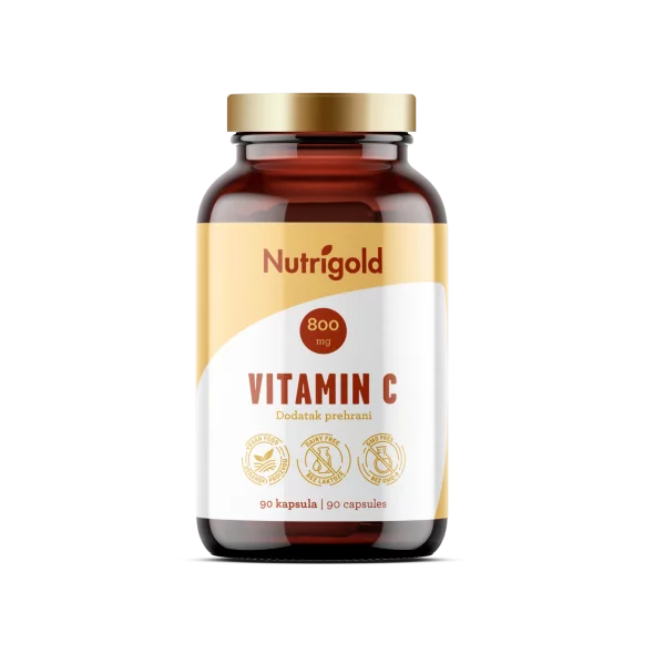 120 vegan capsules of Nutrigold vitamin C in a dark packaging