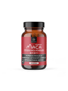 Bioandina red maca complex capsules in a dark bottle containing 60 capsules