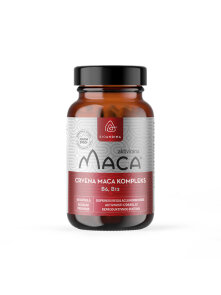 Bioandina red maca complex capsules in a dark bottle containing 60 capsules