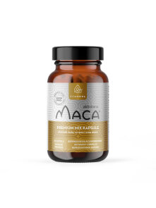 Bioandina premium mix maca complex in a glass packaging containing 60 capsules