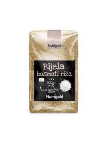Nutrigold organic white basmati rice in a transparent packaging of 500g