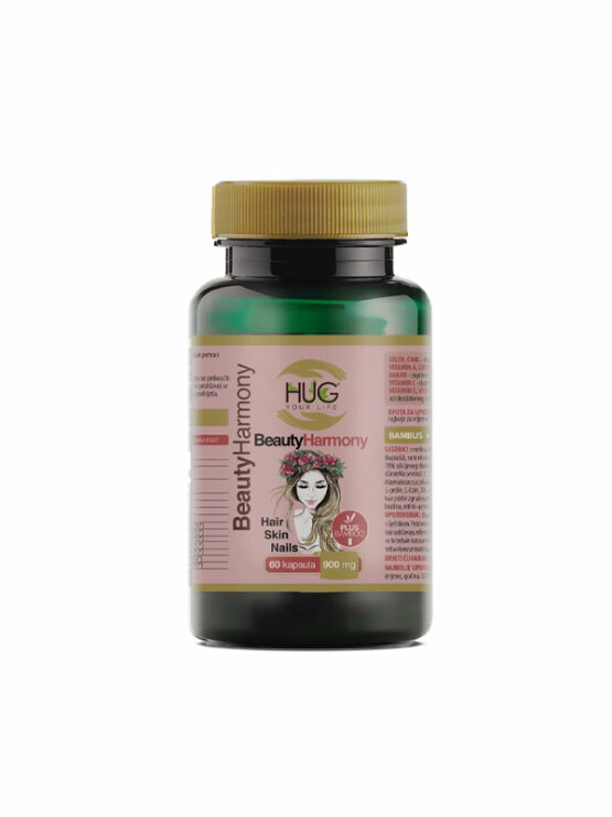 Hug Your Life beauty harmony capsules for skin, hair and nails in a packaging containing 60 capsules
