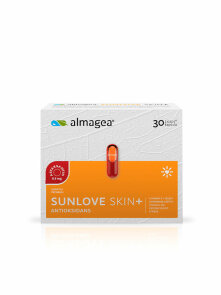 Almagea Sunlove Skin+ Antioxidant in a packaging containing 30 capsules