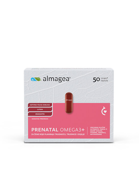 Almagea prenatal omega3+ in a packaging of 50 capsules