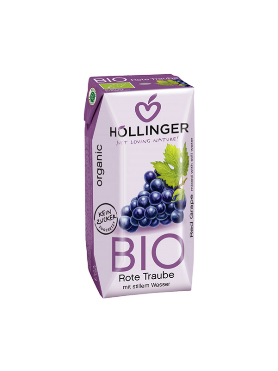 Hollinger organic black grape juice in a to-go packaging of 200ml